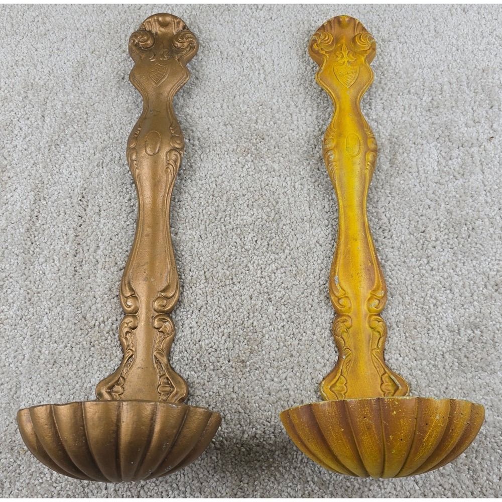Vintage Wall Sconce Set Gold Shell Ornate Cast Metal Hollywood Regency Decor